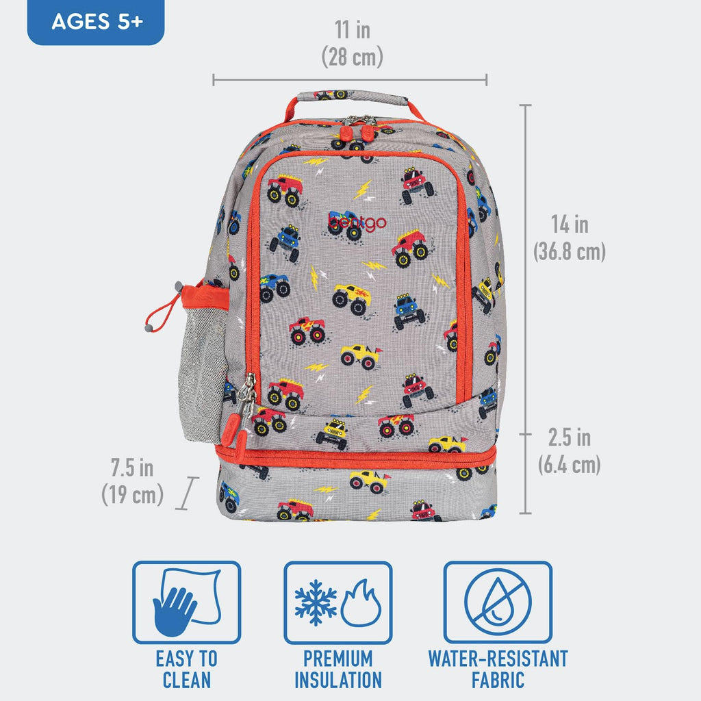 Bentgo Kids 2-in-1 Backpack & Insulated Lunch Bag - Durable 16” Backpack & Lunch Container in Unique Prints for School & Travel - Water Resistant, Padded & Large Compartments (Dinosaur)