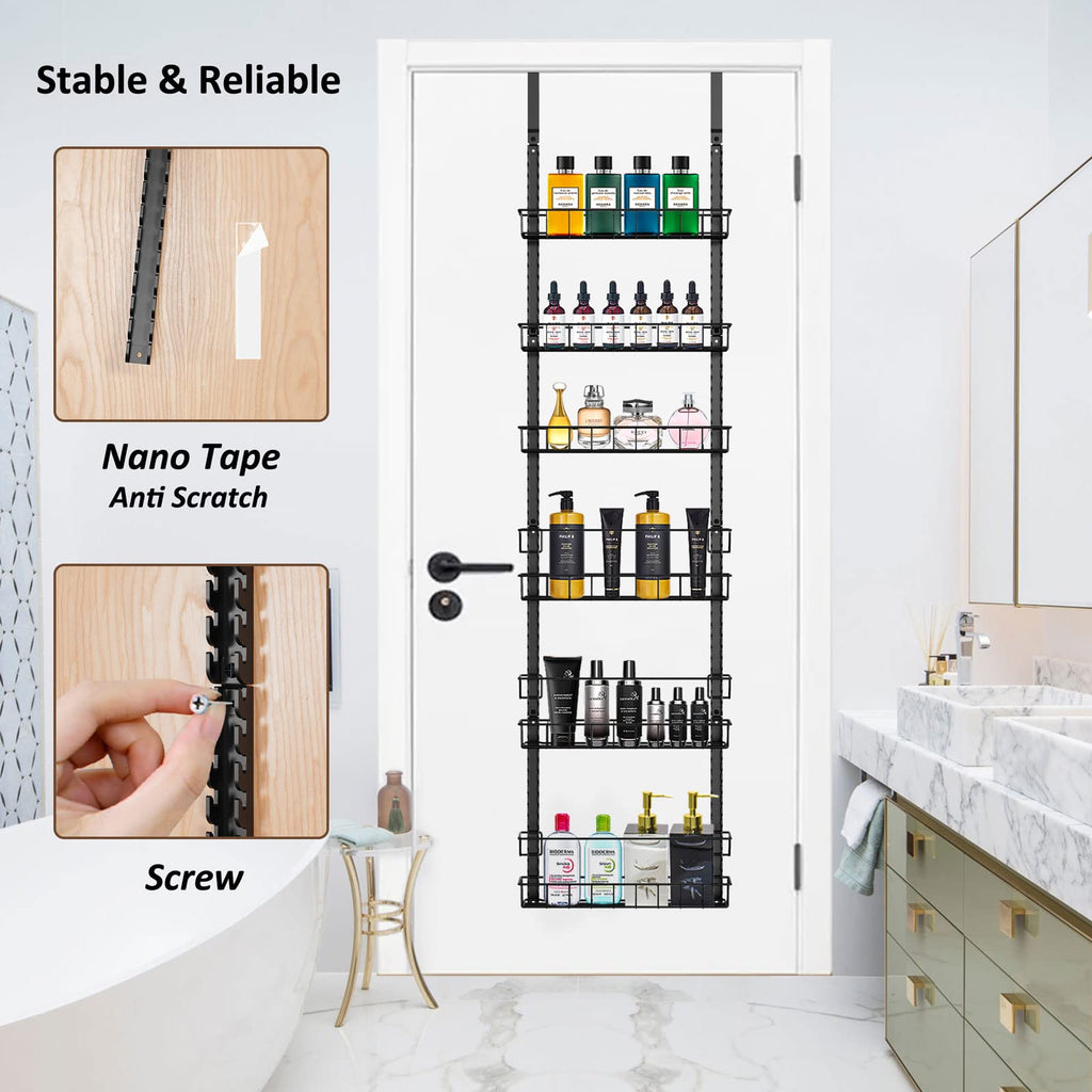 Churboro Over the Door Pantry Organizer Rack with 9 Adjustable Baskets, 9 Tiers Dual-use Hanging or Wall Mount Spice Rack Organizer, Black