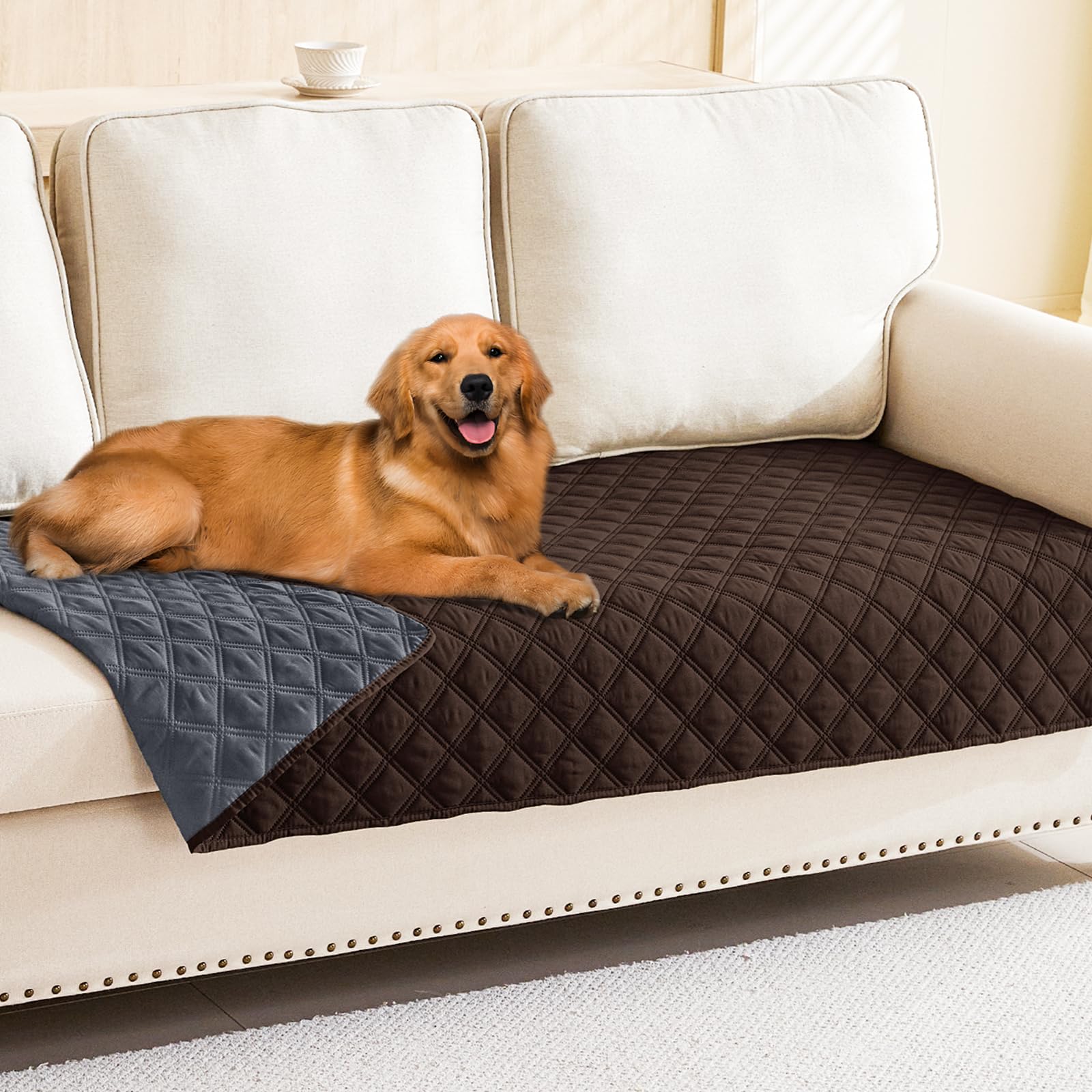 Smiry Waterproof Couch Covers for Dogs Washable, Reversible Pet Couch Covers for 3 Cushion Sofa Pet Friendly, Soft Sofa Furniture Protector for Dogs Cat Kids, Checkered (30"x70", Grey/Dark Grey)