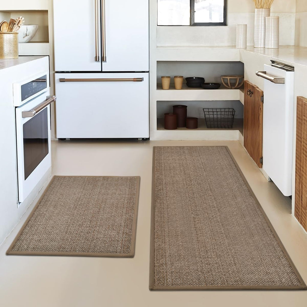 Artoid Mode Washable Non Slip Kitchen Rugs and Mats Set of 2, Rubber Backing Absorbent Kitchen Mats for Floor Front of Sink - 17x29 and 17x47 Inch