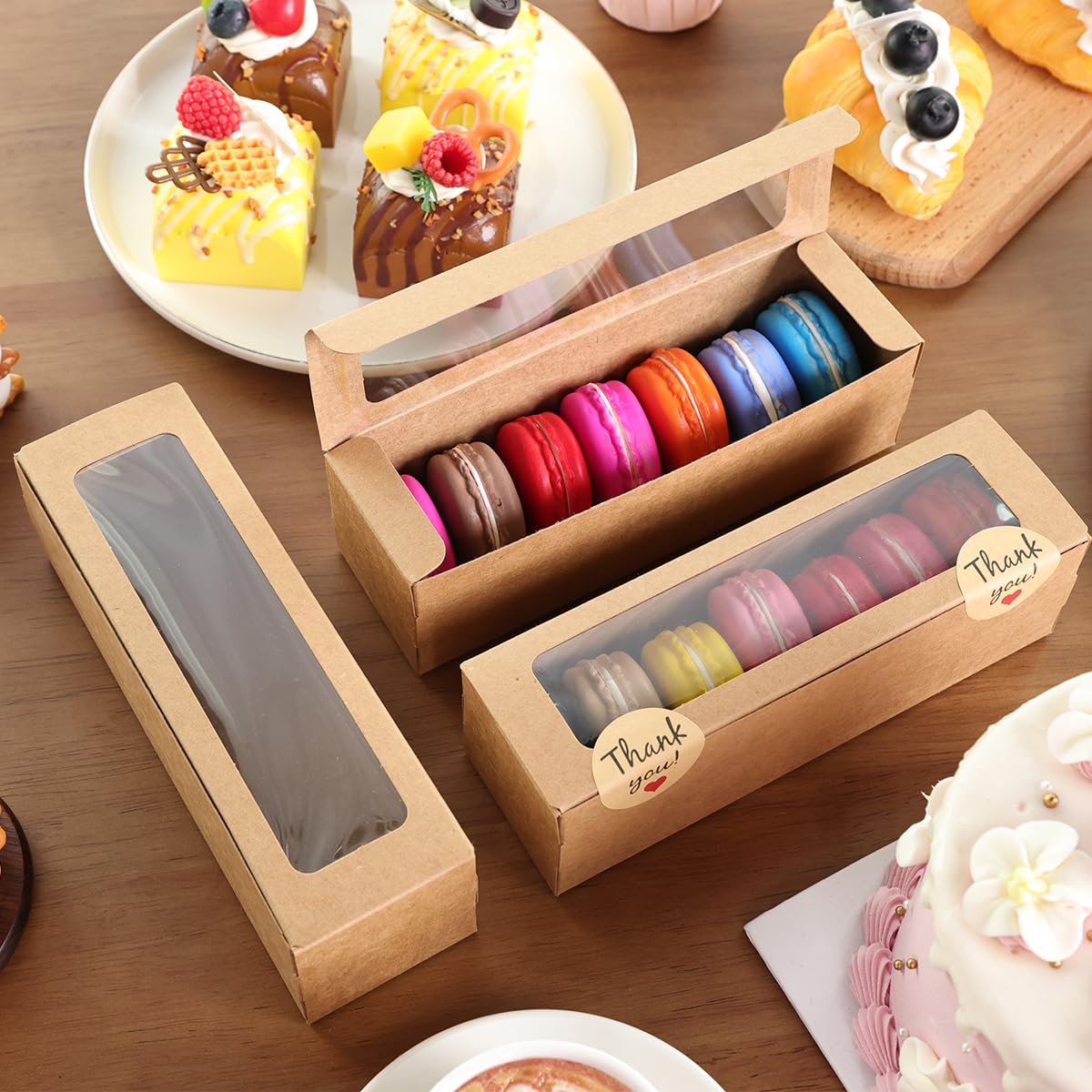 Valentine Gift 36 Pack Macaron Boxes for 5-7 Macarons Container Packaging Strawberry Candies Sweets Boxes with Sticker for Gift Giving (White)