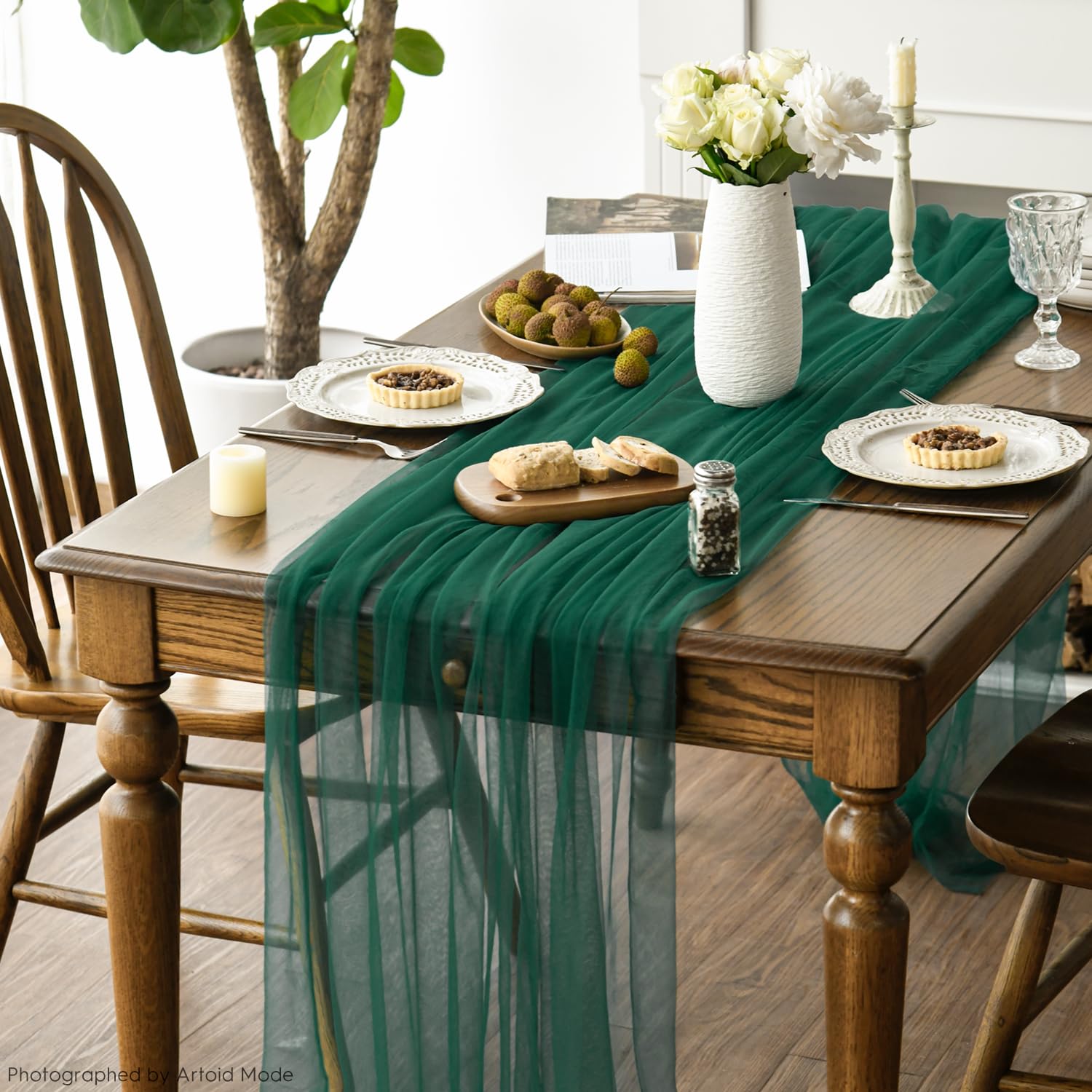 Artoid Mode Red Gauze Table Runner 120 Inch 10FT, Seasonal Sheer Kitchen Dining Holiday Wedding Birthday Baby Shower Table Decor for Home Party