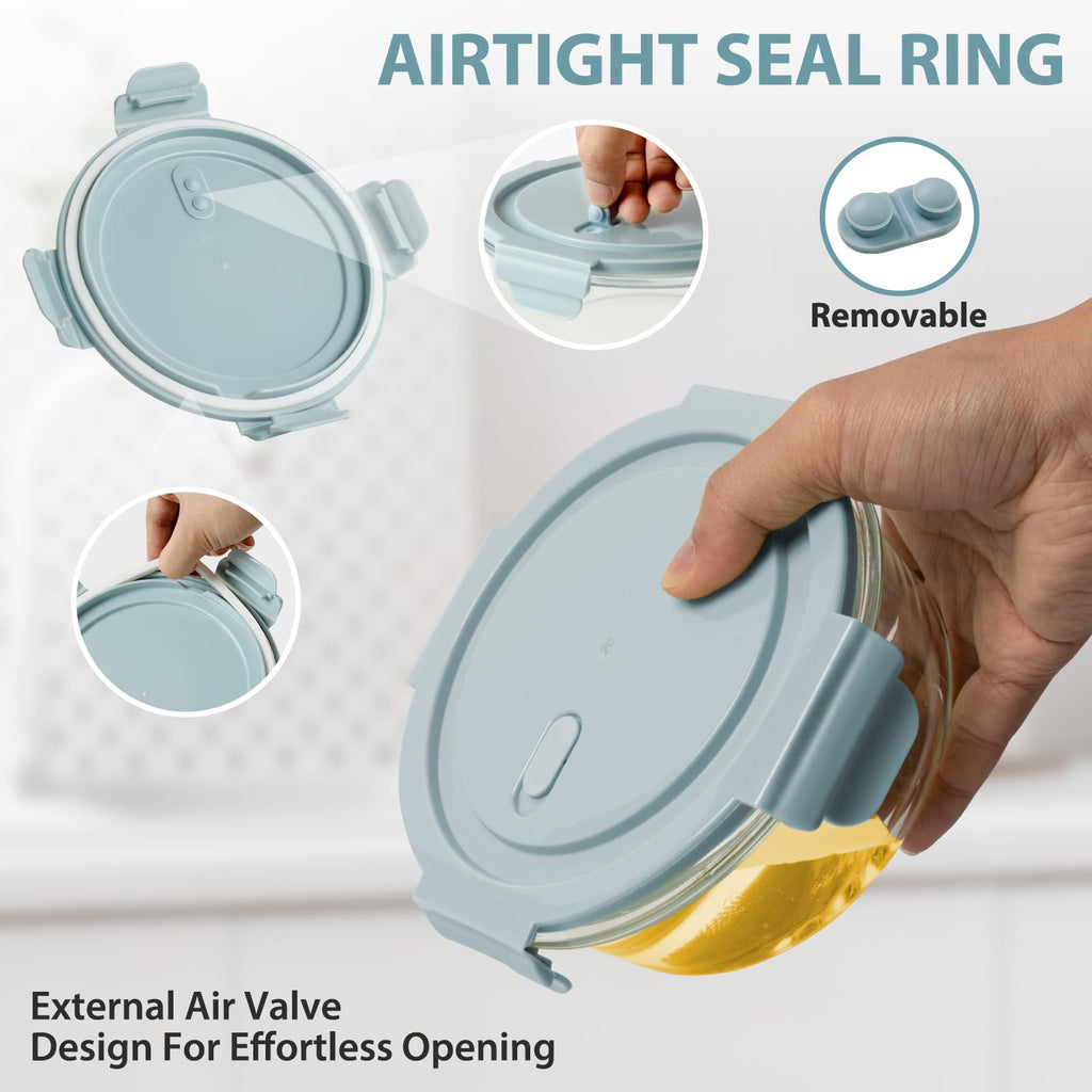 16oz Glass Meal Prep Containers, Airtight 2 Cup Glass Storage Containers with Lids, Heat-Resistant BPA-Free Borosilicate Glass Soup Container for Leftover, Microwave, Dishwasher&Freezer Safe (4 Packs)