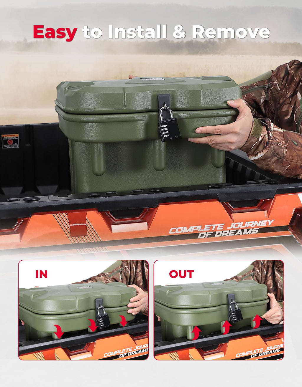 KEMIMOTO UTV Bed Storage Box 5.5GAL Compatible with Polaris Ranger 1000/XP 900 570 500 General 1000 4 2016 2017 2018 2019 2020 2021 2022 2023 2024 2025 2026, Low-Density Polyethylene Cargo Storage Box
