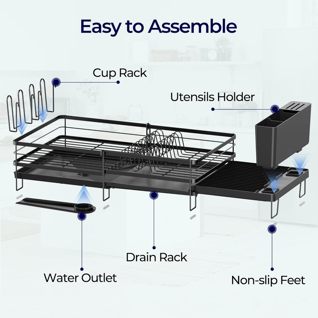 ORDORA Pots and Pans Organizer Expandable 11.8"-22.8" & Extendable Large Dish Drying Rack for Kitchen Counter, 13.4"-28.7" L x 11.8" W
