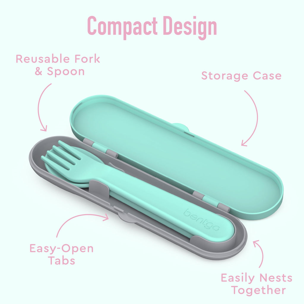 Bentgo Kids Utensil Set - Reusable Plastic Fork, Spoon & Storage Case BPA-Free Materials, Easy-Grip Handles, Dishwasher Safe Ideal for School Lunch, Travel, Outdoors (Rainbows and Butterflies)