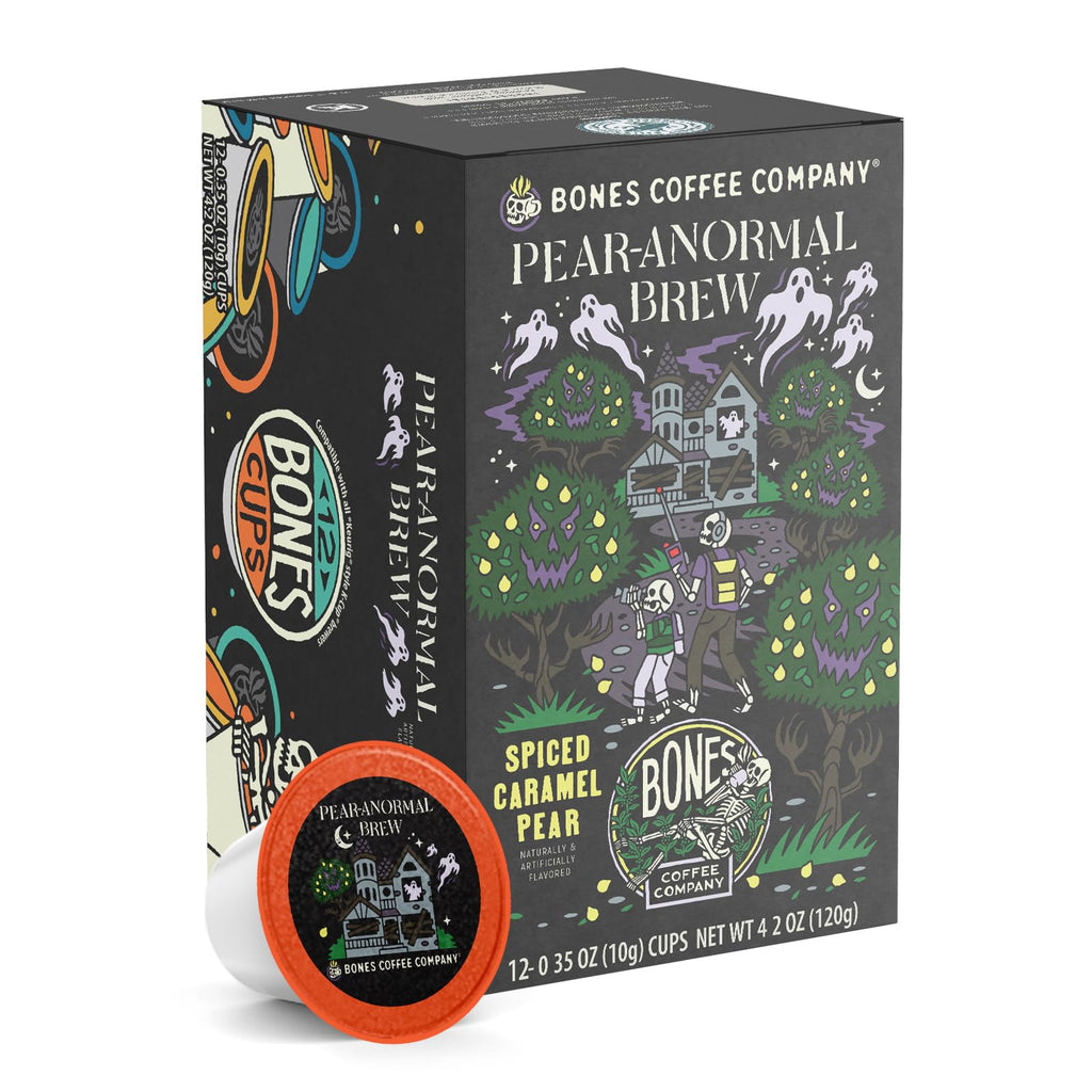 Bones Coffee Company Flavored Coffee Bones Cups Highland Grog Butterscotch Caramel | 12ct Single-Serve Coffee Pods Compatible with Keurig 1.0 & 2.0 Keurig Coffee Maker