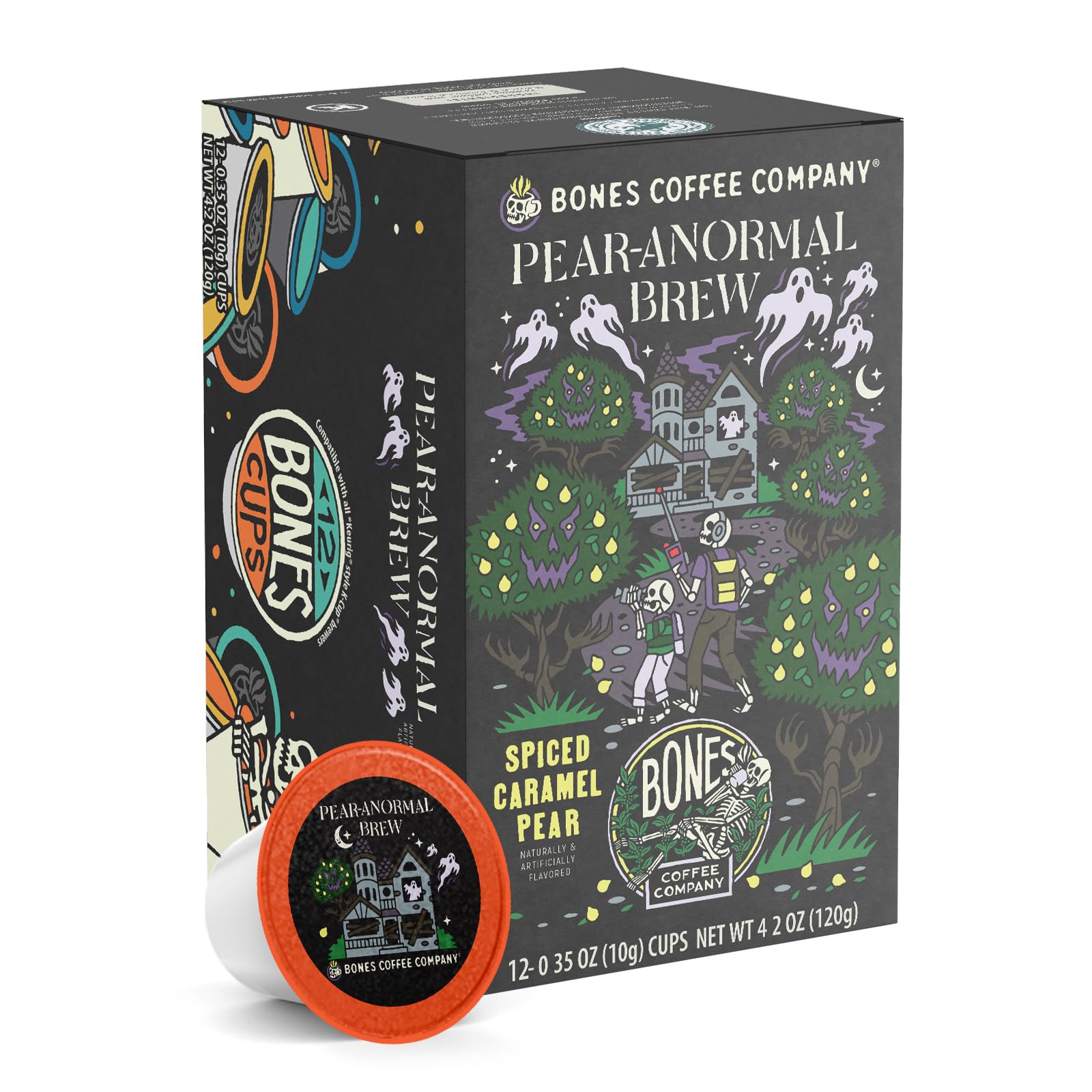 Bones Coffee Company Flavored Coffee Bones Cups Highland Grog Butterscotch Caramel | 12ct Single-Serve Coffee Pods Compatible with Keurig 1.0 & 2.0 Keurig Coffee Maker
