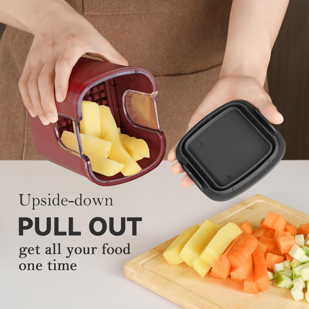 KEOUKE Multifunctional Vegetable Chopper White - 3 Interchangeable Blades Potato French Fry Cutter with Container & Storage Box Food Chopper Dicer for Cucumber, Tomato, Carrot, Onion