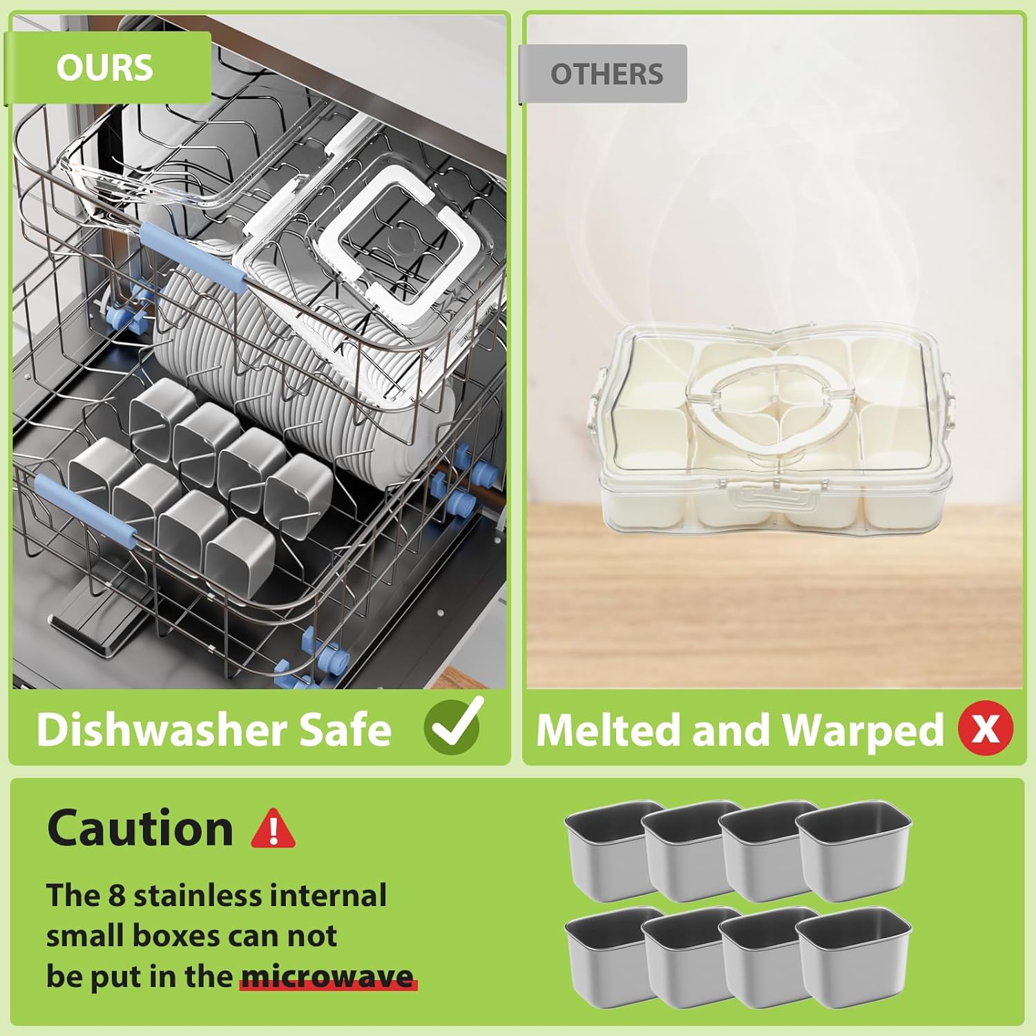 Freshmage 8 Compartment Stainless Steel Snack Containers and 2 Pack Reusable Food Storage Snackle