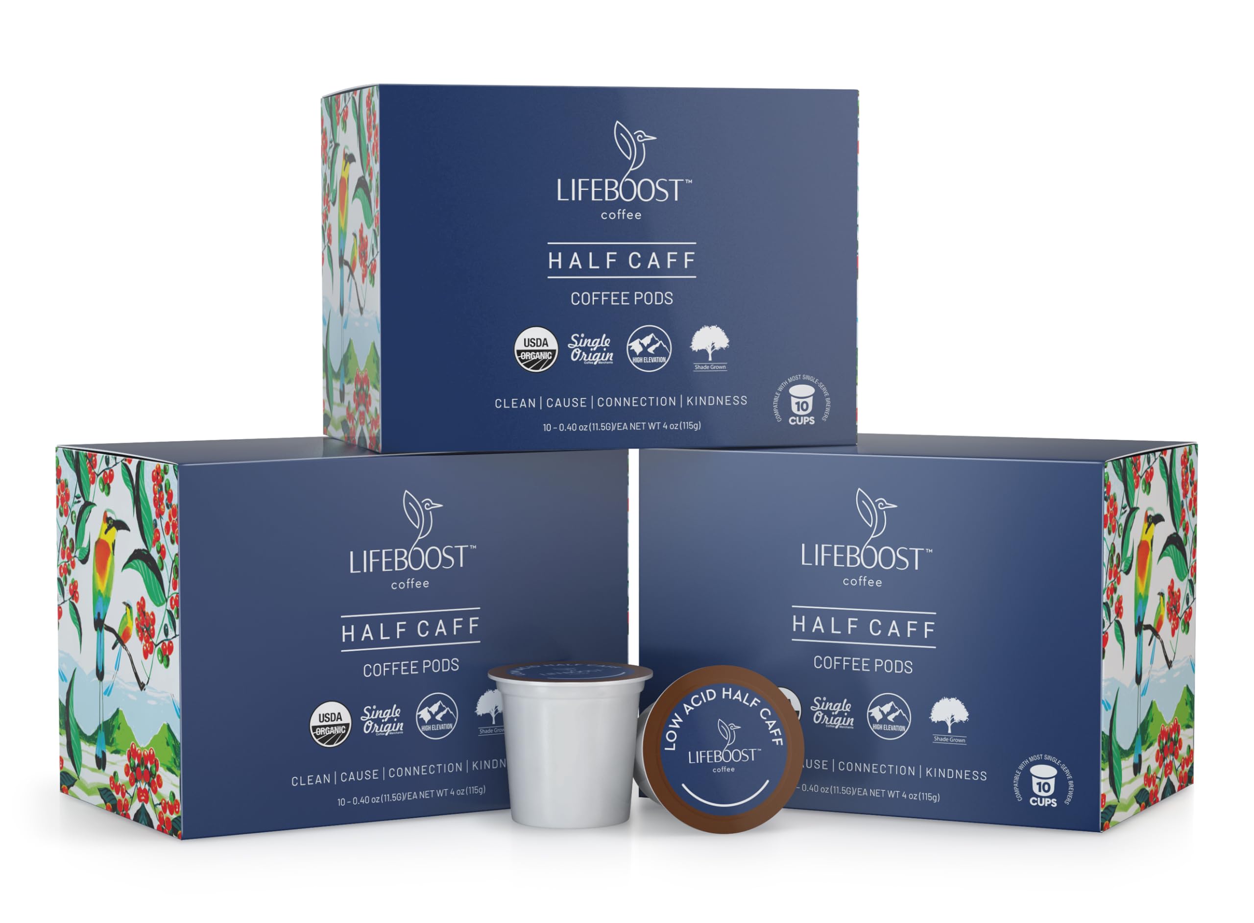 Lifeboost Medium Roast Low Acid Coffee K Cups - Single Origin Mold Free Non-GMO Organic Coffee Pods - Compatible with Keurig & Keurig 2 Machines - 10 Count