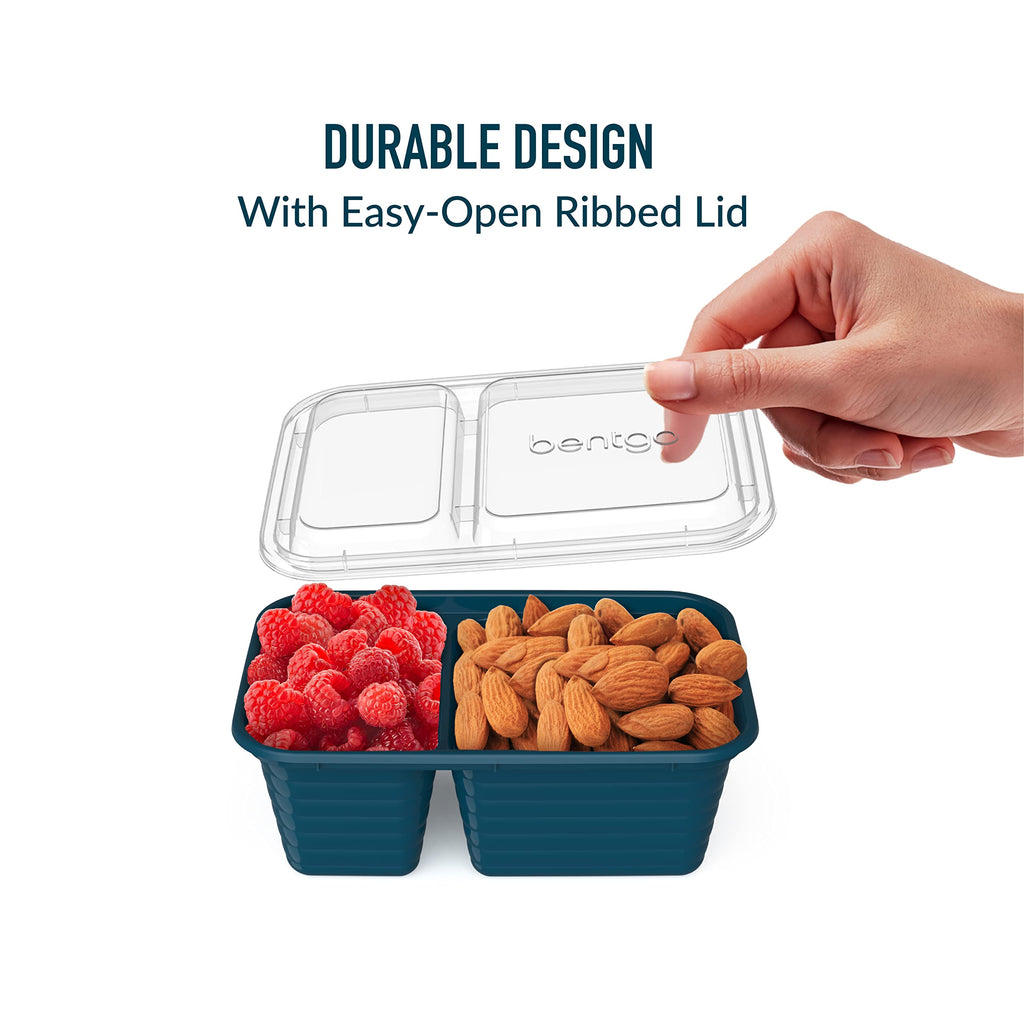 Bentgo Prep - 2-Compartment Snack Containers with Lids - Reusable, Microwaveable, Durable, PFAS & BPA-Free, Freezer, & Dishwasher-Safe Meal Prep Food Storage - 10 Trays & 10 Lids (Basil Glitter)