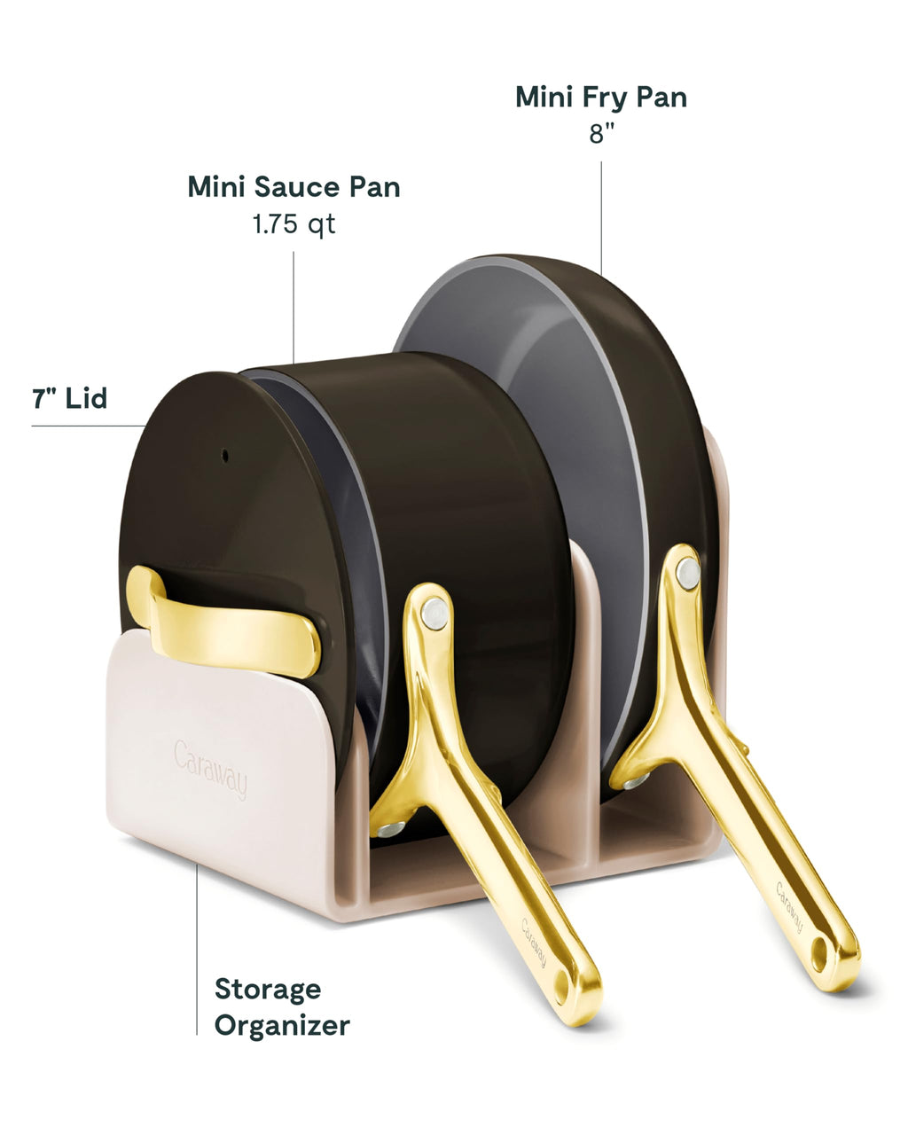 Caraway Mini Cookware Set - Non-Stick Ceramic Fry Pan (1.05 qt, 8") Sauce Pan (1.75 qt) & Storage Rack - Non Toxic, PTFE & PFOA Free - Oven Safe & Stovetop Agnostic (Gas, Electric & Induction) - Cream