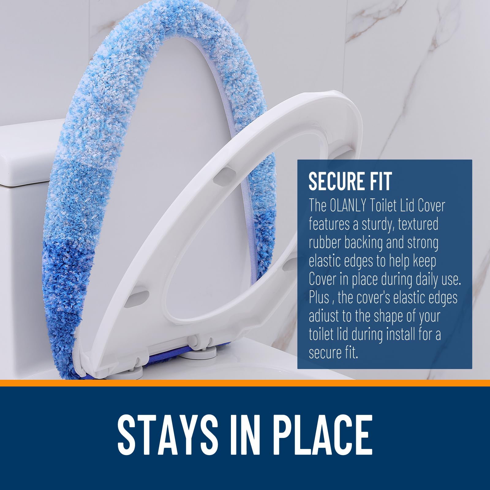 OLANLY Soft Microfiber Bathroom Toilet Lid Cover, Machine Washable Seat Covers, 17.5x15, Stays in Place Rubber Backing, Fits Most Round, Elongated and Oblong Lids, Accessories Decor, Gray