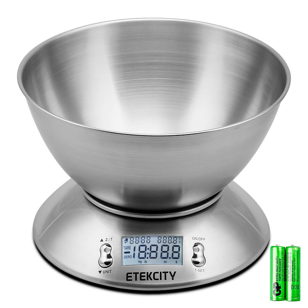 Etekcity 0.1g Food Kitchen Scale, Bowl, Digital Grams and Ounces for Weight Loss, Dieting, Baking, Cooking, and Meal Prep, 11lb/5kg, Stainless Steel Silver