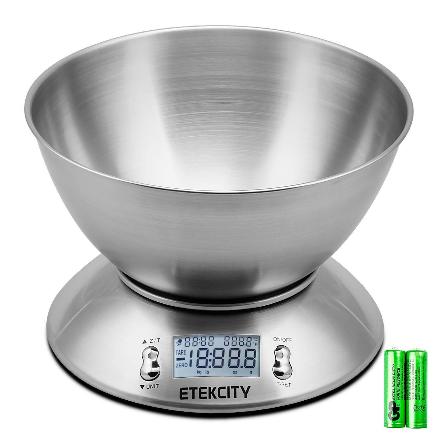 Etekcity 0.1g Food Kitchen Scale, Bowl, Digital Grams and Ounces for Weight Loss, Dieting, Baking, Cooking, and Meal Prep, 11lb/5kg, Stainless Steel Silver