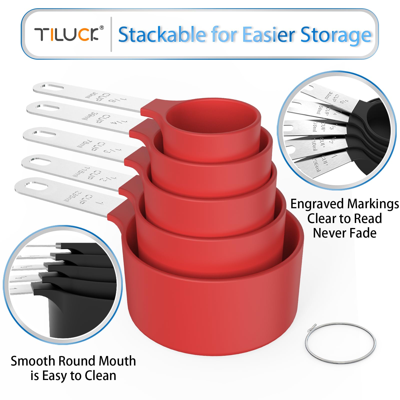 TILUCK Measuring Cups & Spoons Set, Stackable Cups and Spoons, Nesting Measure Cups with Stainless Steel Handle, Kitchen Gadgets for Cooking & Baking (Black)