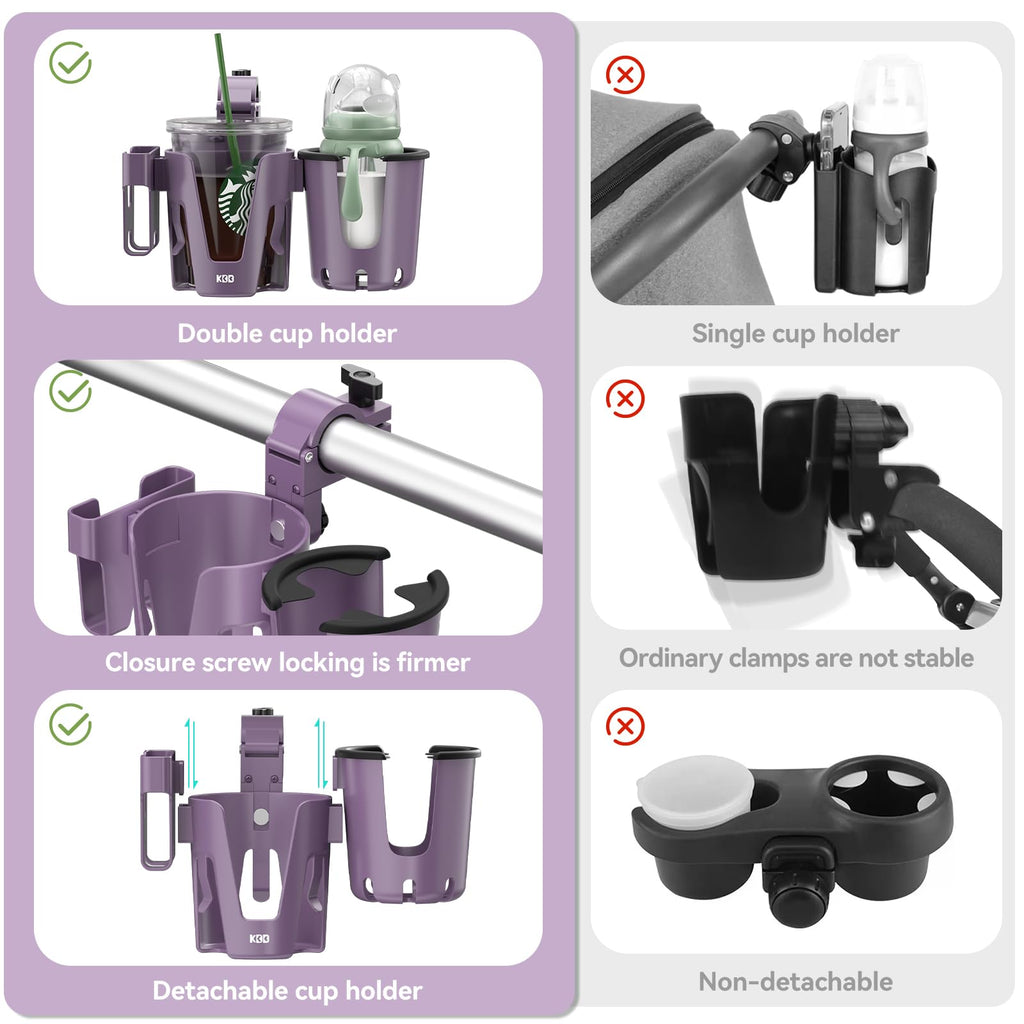 KDD Stroller Cup Holder with Phone Holder, 3-in-1 Removable Bottle Holder, 360 Degrees Rotation Drink Holder for Wheelchair, Stroller, Bike, Walker, Scooter, Bicycle, Uppababy, Bugaboo, Britax