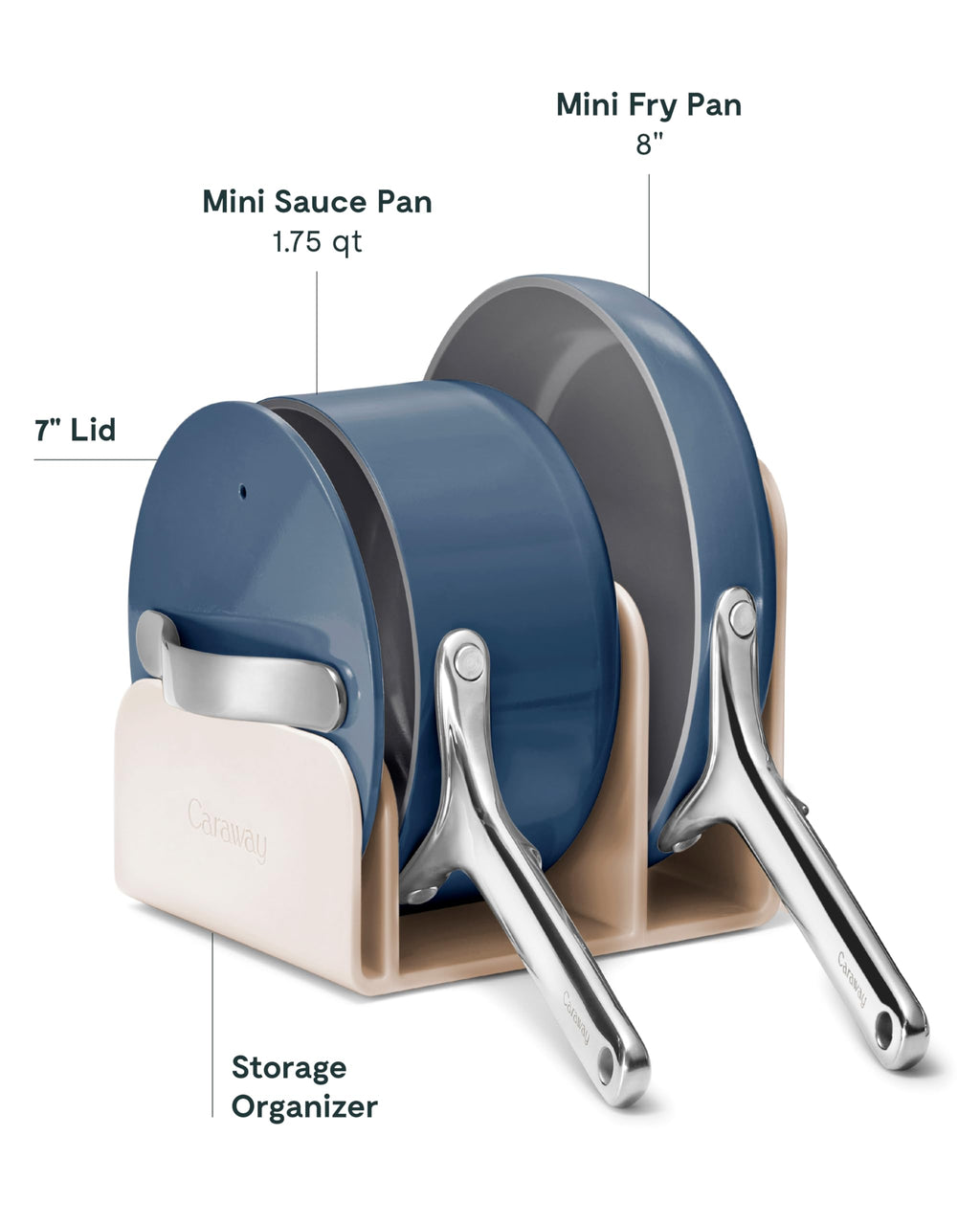 Caraway Mini Cookware Set - Non-Stick Ceramic Fry Pan (1.05 qt, 8") Sauce Pan (1.75 qt) & Storage Rack - Non Toxic, PTFE & PFOA Free - Oven Safe & Stovetop Agnostic (Gas, Electric & Induction) - Cream