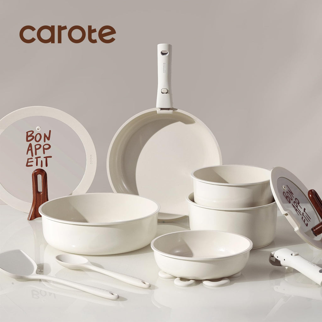 CAROTE 19pcs Pots and Pans Set, Nonstick Cookware Set Detachable Handle, Induction Kitchen Cookware Sets Non Stick with Removable Handle, RV Cookware Set, Oven Safe