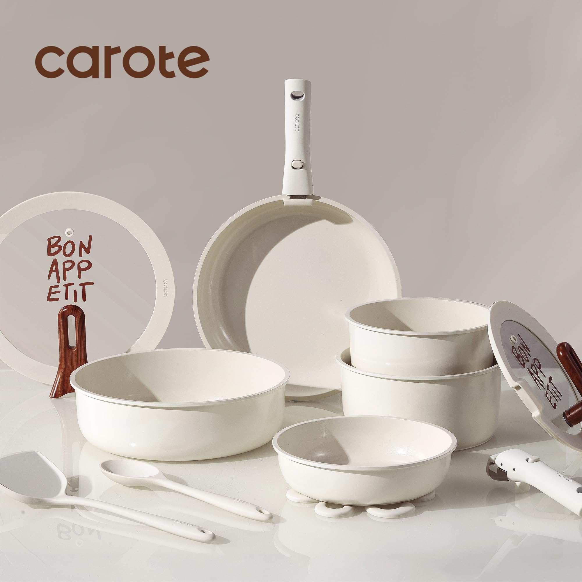 CAROTE 19pcs Pots and Pans Set, Nonstick Cookware Set Detachable Handle, Induction Kitchen Cookware Sets Non Stick with Removable Handle, RV Cookware Set, Oven Safe