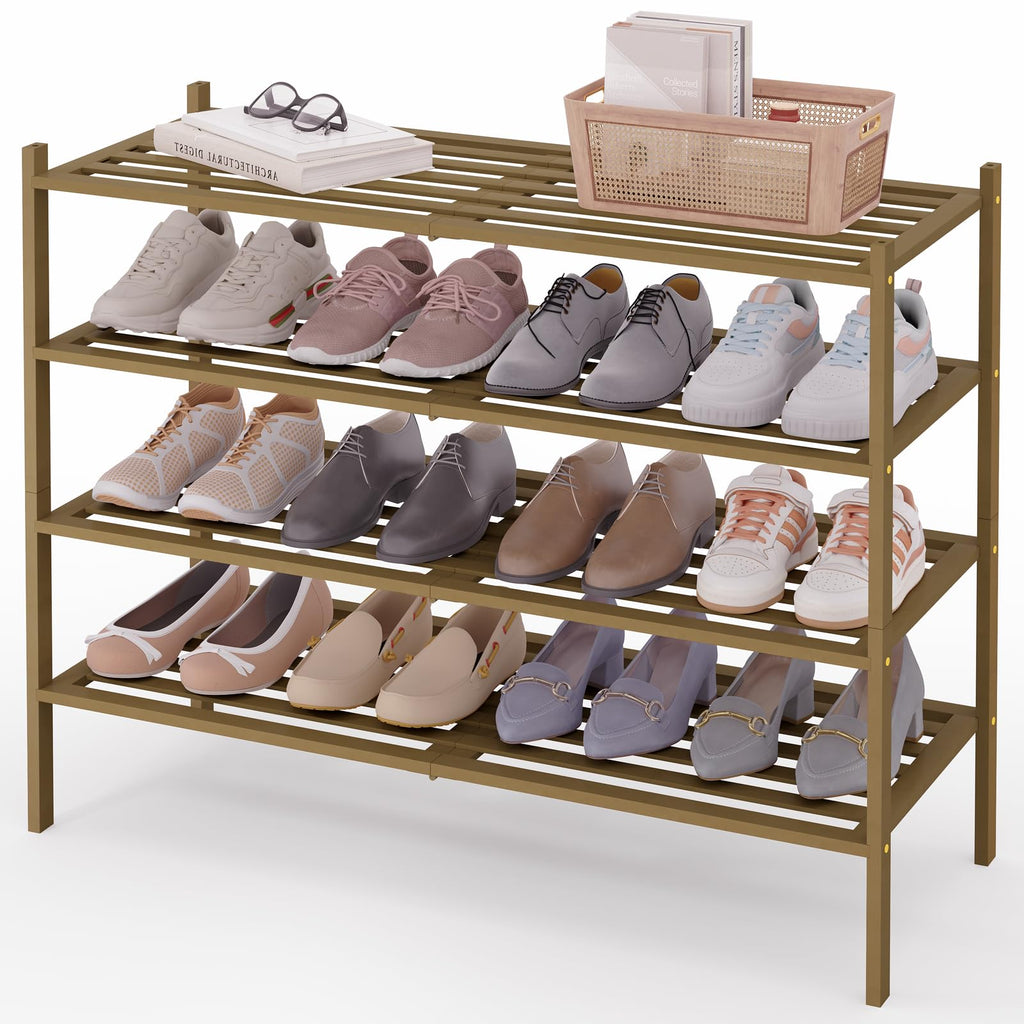 Smiry Bamboo Shoe Rack 3-Tier, Stackable Wooden Shoe Organizer for Entryway & Closet, Free Standing Wood Shoe Storage Shelf for Front Door & Small Spaces, Natural