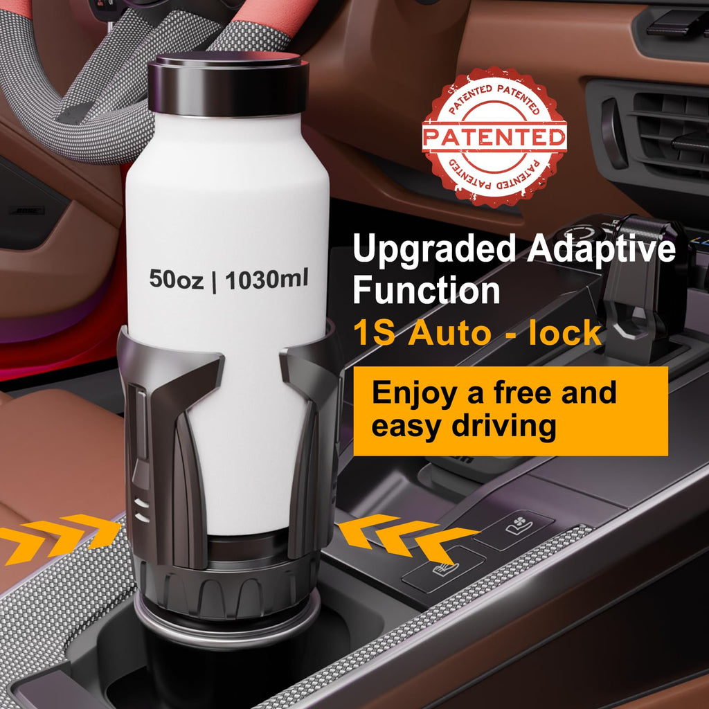 Cup Holder Expander (Adjustable Holder & Base, Auto-Fit Hold, One Button Open), Car Cup Holder Expander for Yeti, Hydro Flask, Nalgene, Owala, Bottles in 2.6"- 4.8" (Light Black, 1 Pack)