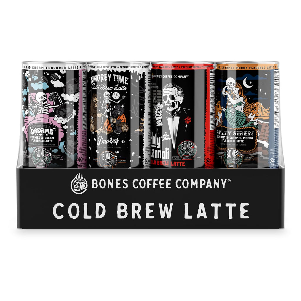 Bones Coffee Company S'mores Iced Coffee Latte - S'mores Flavored Canned Coffee Drink - 12 Pack Cans - 11 Oz Each