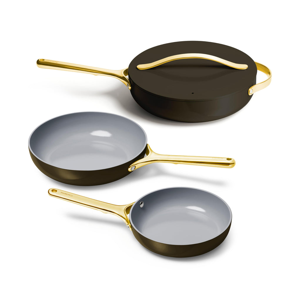 Caraway 4-Piece Fry Pan Set - Non-Stick Frying Pans (10.5” & 8”) & Non-Stick Sauté Pan - Non Toxic, PTFE & PFOA Free - Oven Safe & Compatible with All Stovetops (Gas, Electric & Induction) - Cream