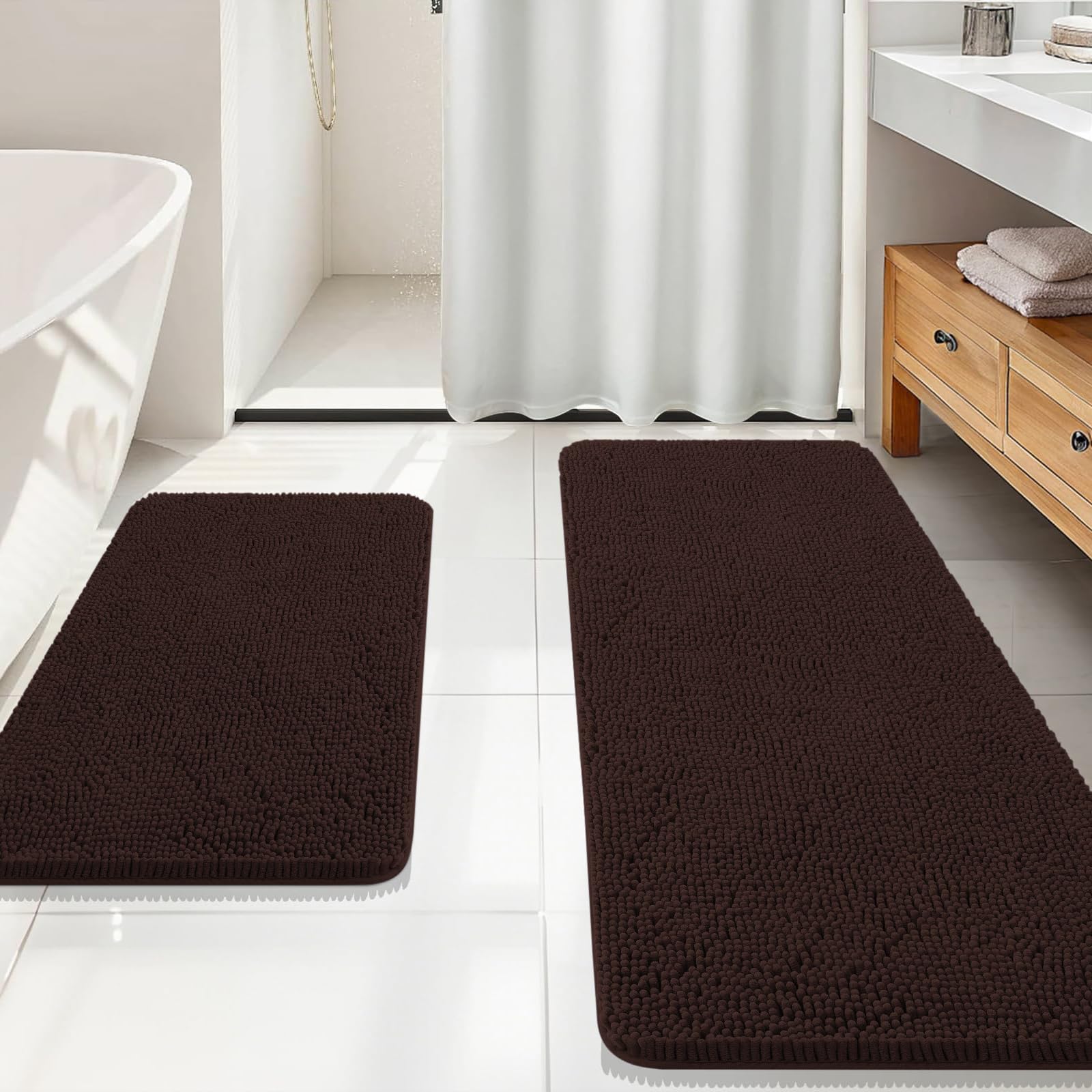OLANLY Bathroom Rugs Sets 2 Piece, Soft Absorbent Chenille Bath Mats and U-Shaped Contour Toilet Mat Area Rug Set, Machine Washable Bath Carpet, Home Decor Accessories(30"x20"+24"x20", Grey)