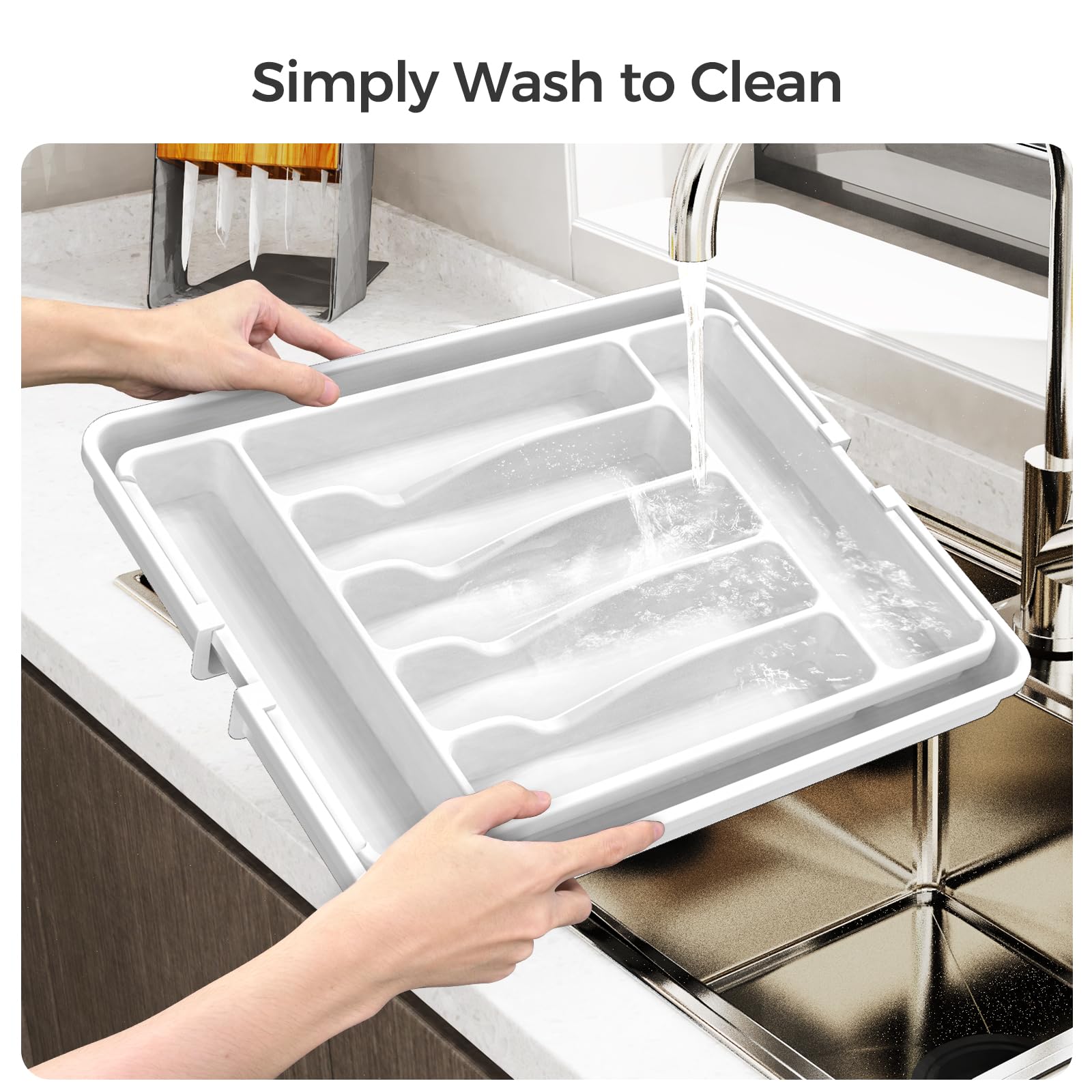 Extra Large Expandable Silverware Organizer, BPA-Free Food-Safe Cutlery Flatware Organizer, Kitchen Utensil Drawer Organizer, Adjustable Silverware Holder for Spoons Forks Knives, Black