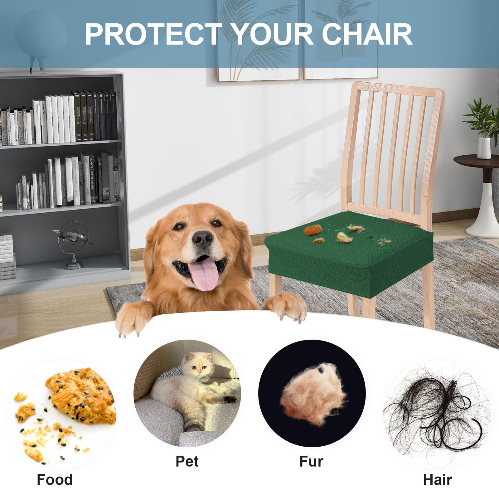 Smiry Stretch Jacquard Seat Covers for Dining Room Chairs Set of 6, Removable Washable Chair Seat Protector Slipcovers, No Rear Covers, Beige