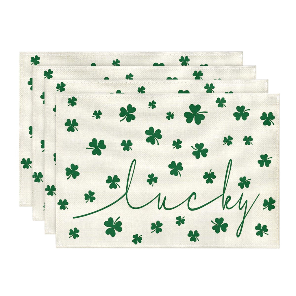 Artoid Mode Green Lucky Shamrock St. Patrick's Day Placemats Set of 4, 12x18 Inch Seasonal Spring Table Mats for Party Kitchen Dining Decoration