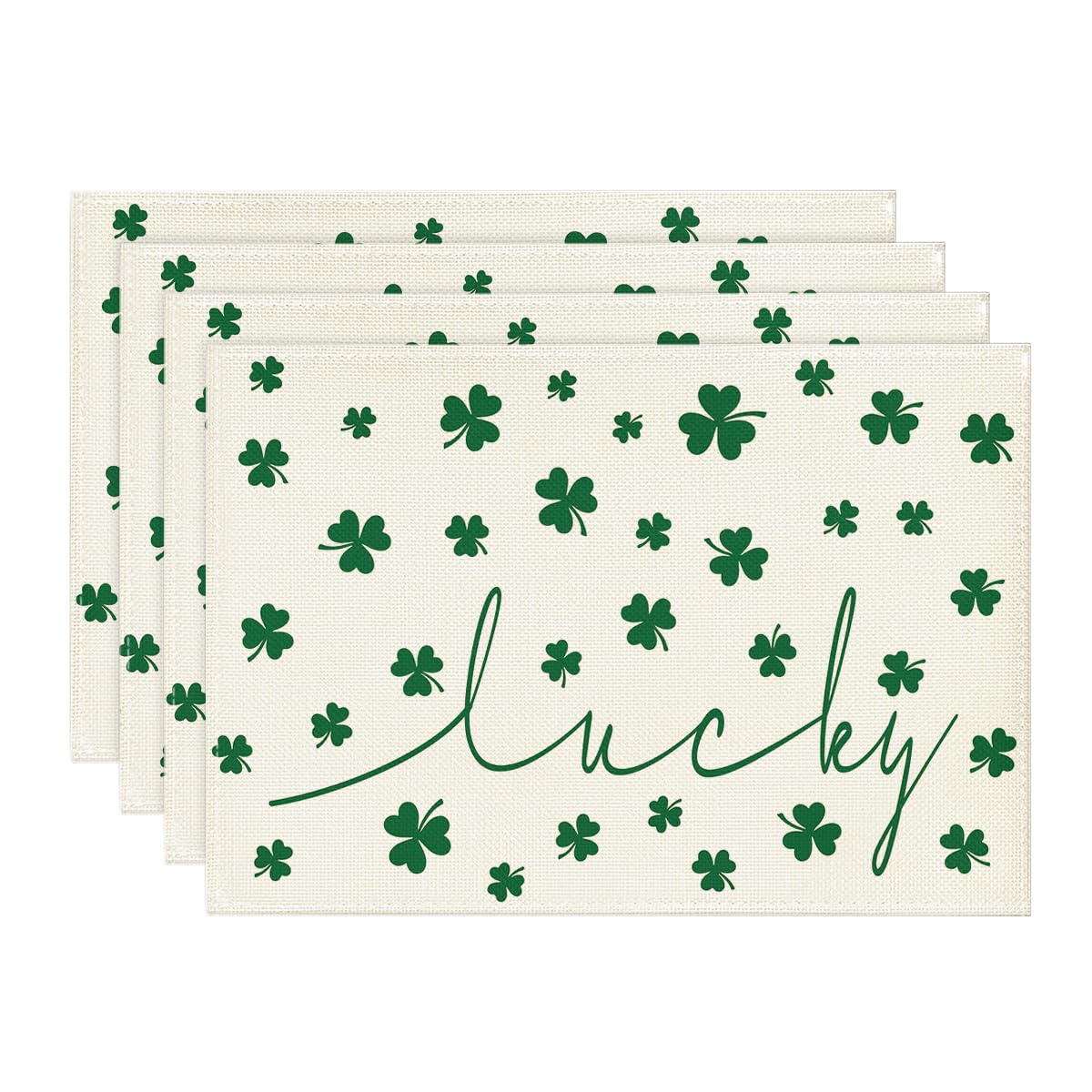 Artoid Mode Green Lucky Shamrock St. Patrick's Day Placemats Set of 4, 12x18 Inch Seasonal Spring Table Mats for Party Kitchen Dining Decoration