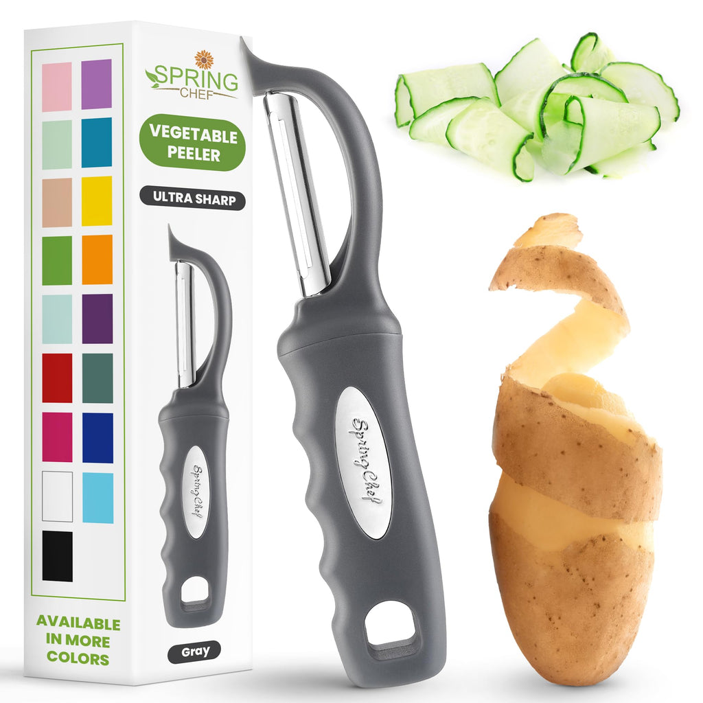 Spring Chef Premium Swivel Vegetable Peeler, Soft Grip Handle and Ultra Sharp Stainless Steel Blades - Perfect Kitchen Peeler For Veggie, Fruit, Potato, Carrot, Apple - Black