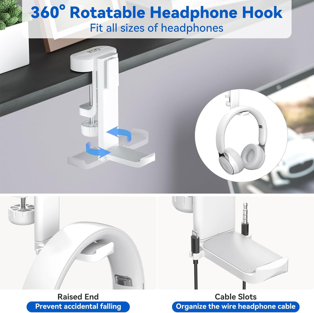 KDD Headphone Stand, Controller & Headset Holder & 4 in 1 Desk Cup Holder - Clamp on Under Desk Headphone Hanger
