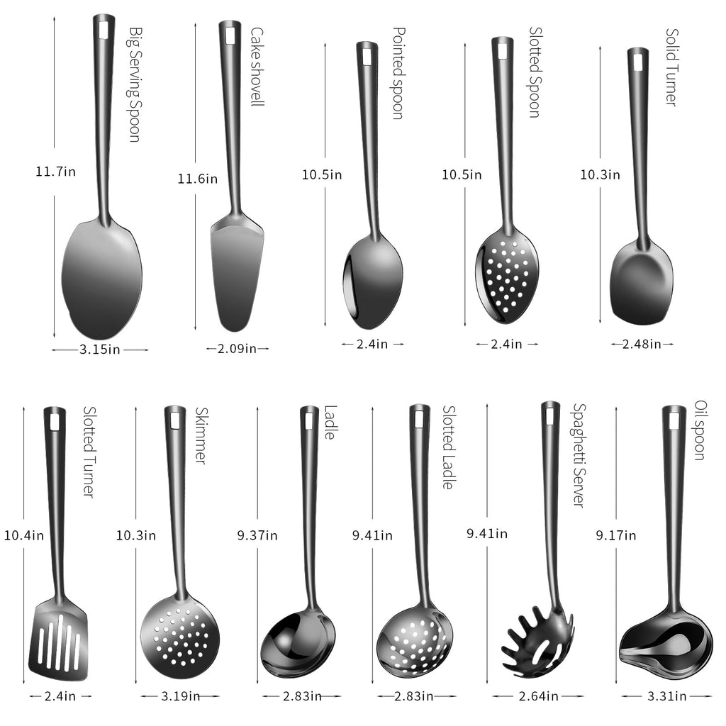 Lazycorner Cooking Utensil Set 11 Pcs Stainless Steel Kitchen Utensils Set Wok Utensils Kitchen Tool Set Spatula Set Heat Resistant Metal Kitchen Tools Ergonomic HandleEasy to Clean Dishwasher Safe