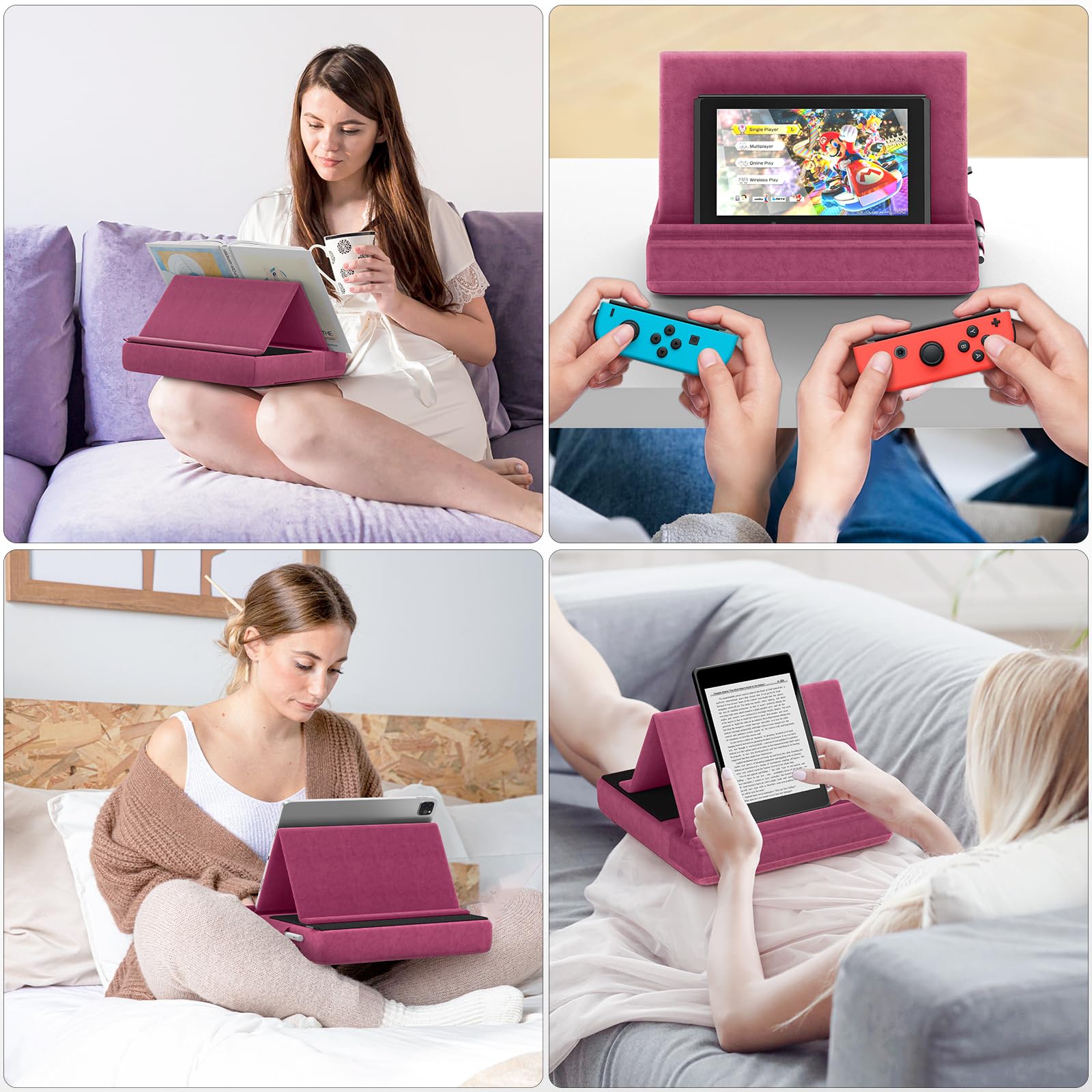 KDD Tablet Pillow Stand, Multi-Angle Viewing Ipad Holder for Lap, Bed and Desk, Foldable Soft Pad Dock with Stylus Mount Compatible with Ipad Pro 12.9, 10.5, 11, Air, Mini, Phones, Books, E-Reader