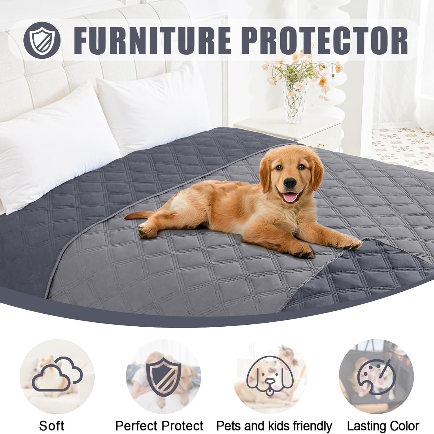 Smiry Waterproof Dog Bed Cover Blanket 30x70, Soft Reversible Pet Blanket, Washable Leakproof Cats Dogs Couch Cover for Sofa, Couch, Furniture, Grey/Dark Grey
