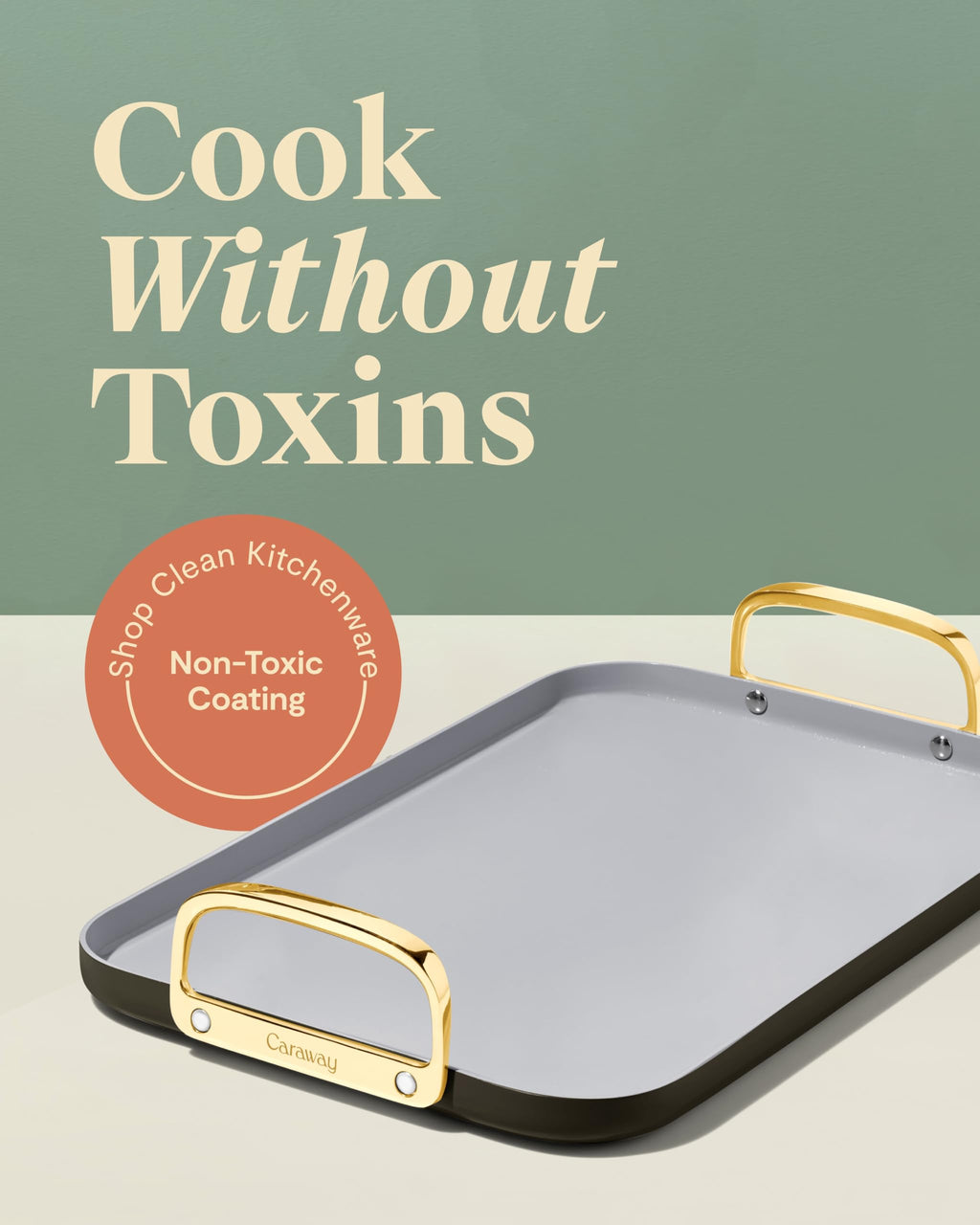 Caraway Double Burner Griddle - 19x12” Griddle Pan - Non-Stick Ceramic Coated - Non Toxic, PTFE & PFOA Free - Oven Safe & Compatible with All Stovetops - Cream