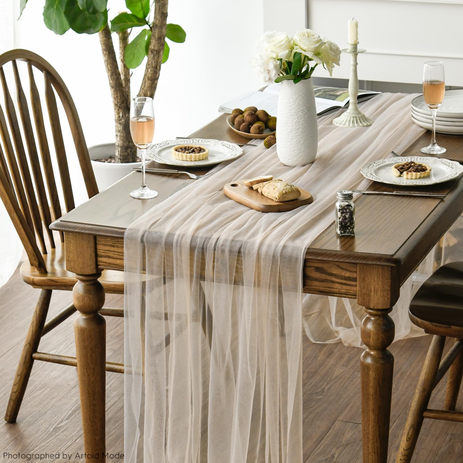 Artoid Mode Red Gauze Table Runner 120 Inch 10FT, Seasonal Sheer Kitchen Dining Holiday Wedding Birthday Baby Shower Table Decor for Home Party