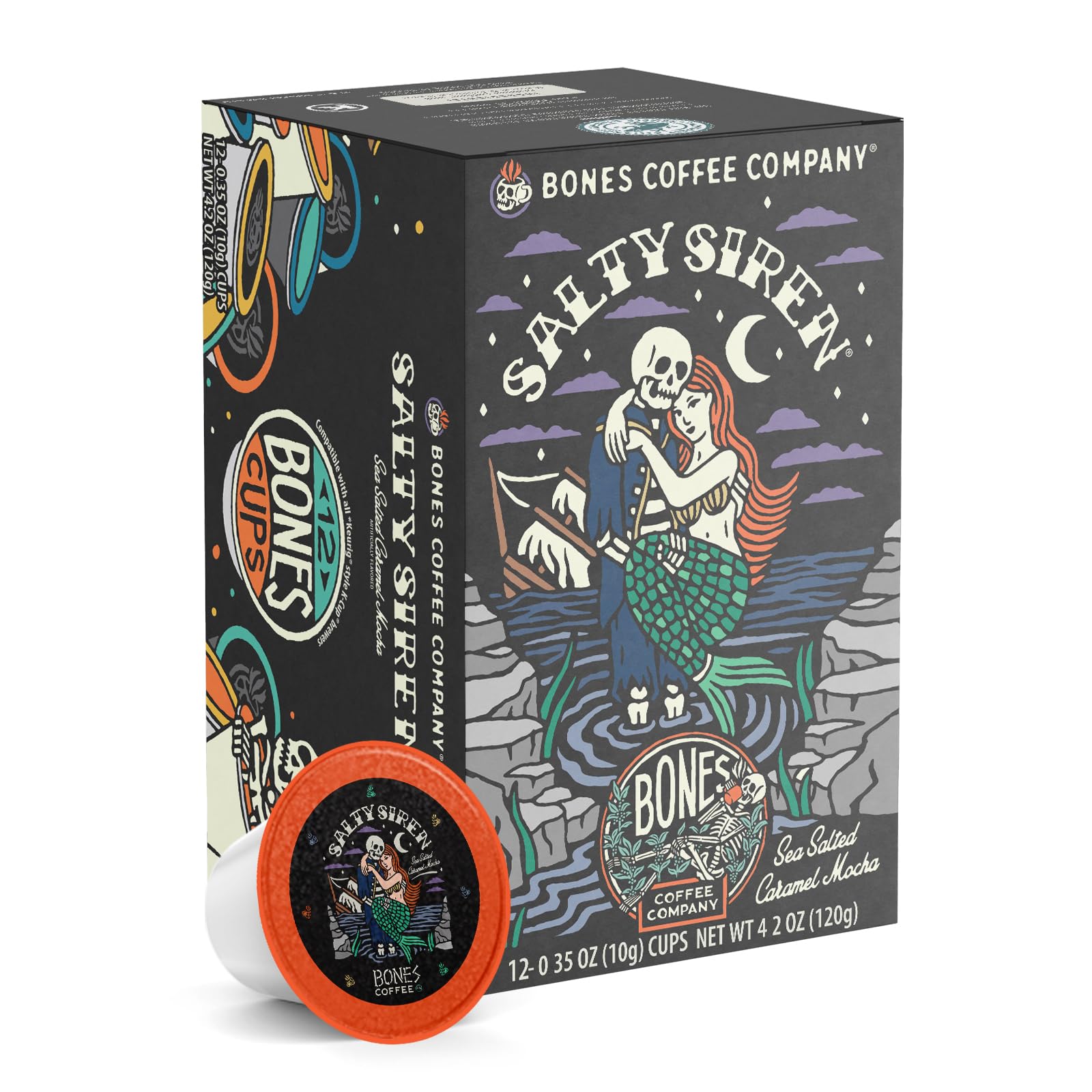 Bones Coffee Company Flavored Coffee Bones Cups Highland Grog Butterscotch Caramel | 12ct Single-Serve Coffee Pods Compatible with Keurig 1.0 & 2.0 Keurig Coffee Maker