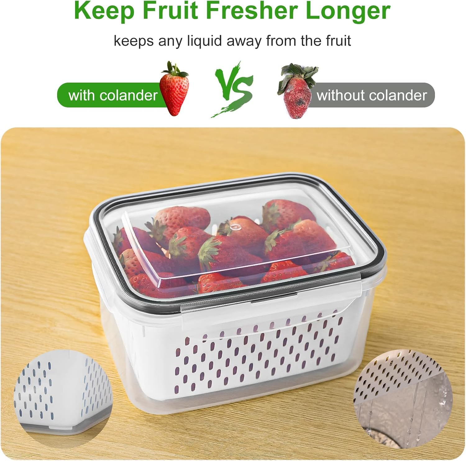 4 PCS Fruit storage Containers for Fridge with Removable Colander and Chopper Set, Leakproof Food Storage Containers with lids, Dishwasher & Microwave Safe Produce Containers to Keep Fruits Fresh ﻿