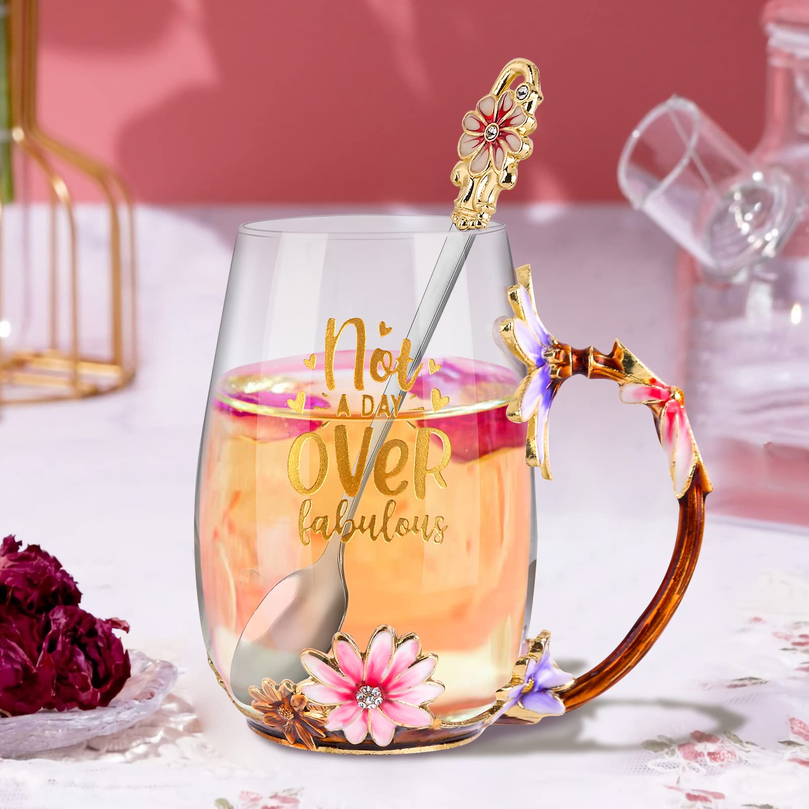 OEAGO Gifts for Mom Women Mothers Day Valentines Day Gifts Glass Coffee Enamels Mug Best Birthday Valentine's for Her Girlfriend Wife from Daughter Son Tea Cup Christmas Stocking Stuffers