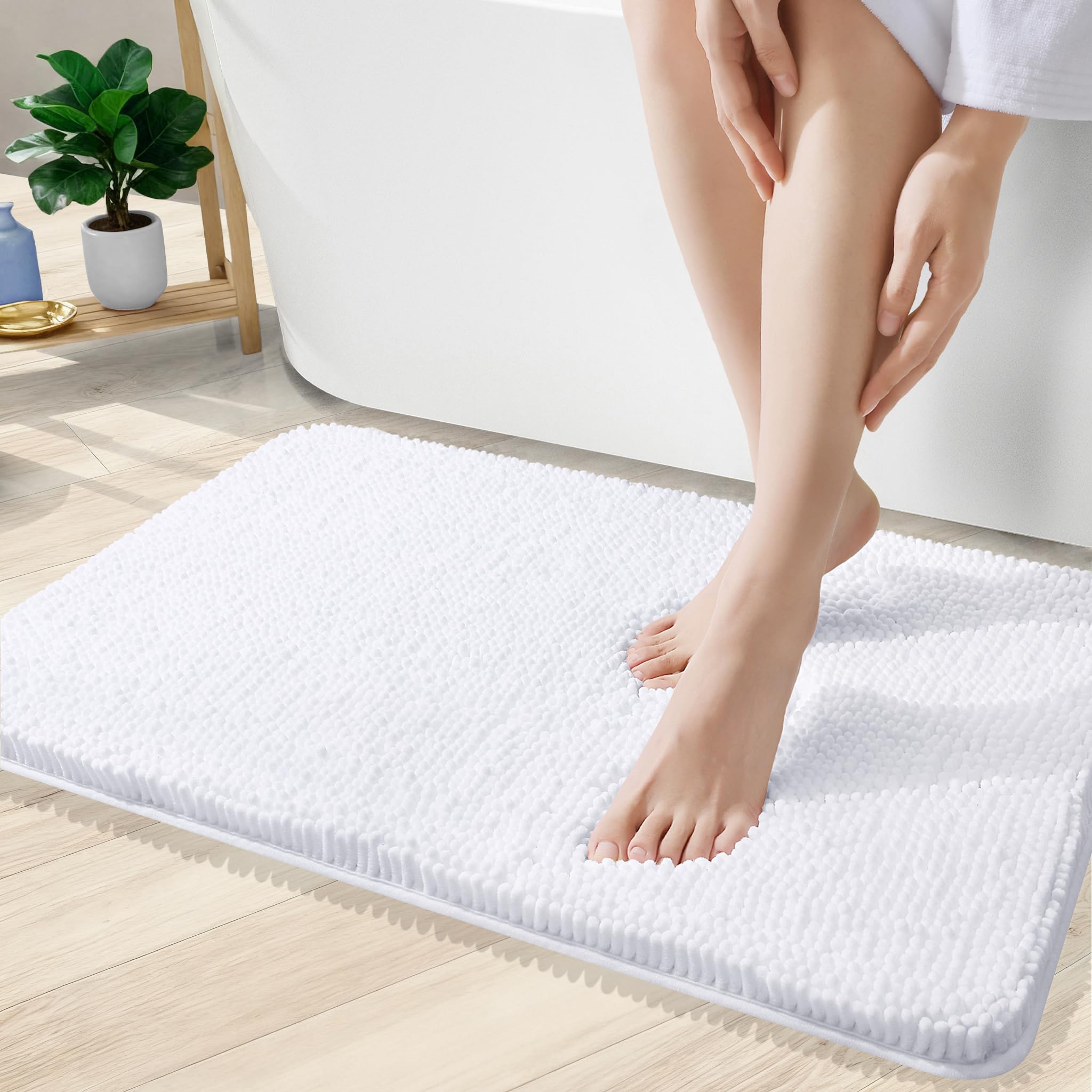 OLANLY Bathroom Rugs 30x20, Extra Soft Absorbent Chenille Bath Rugs, Rubber Backing Quick Dry, Machine Washable Bath Mats for Bathroom Floor, Tub and Shower, Home Decor Accessories, Grey
