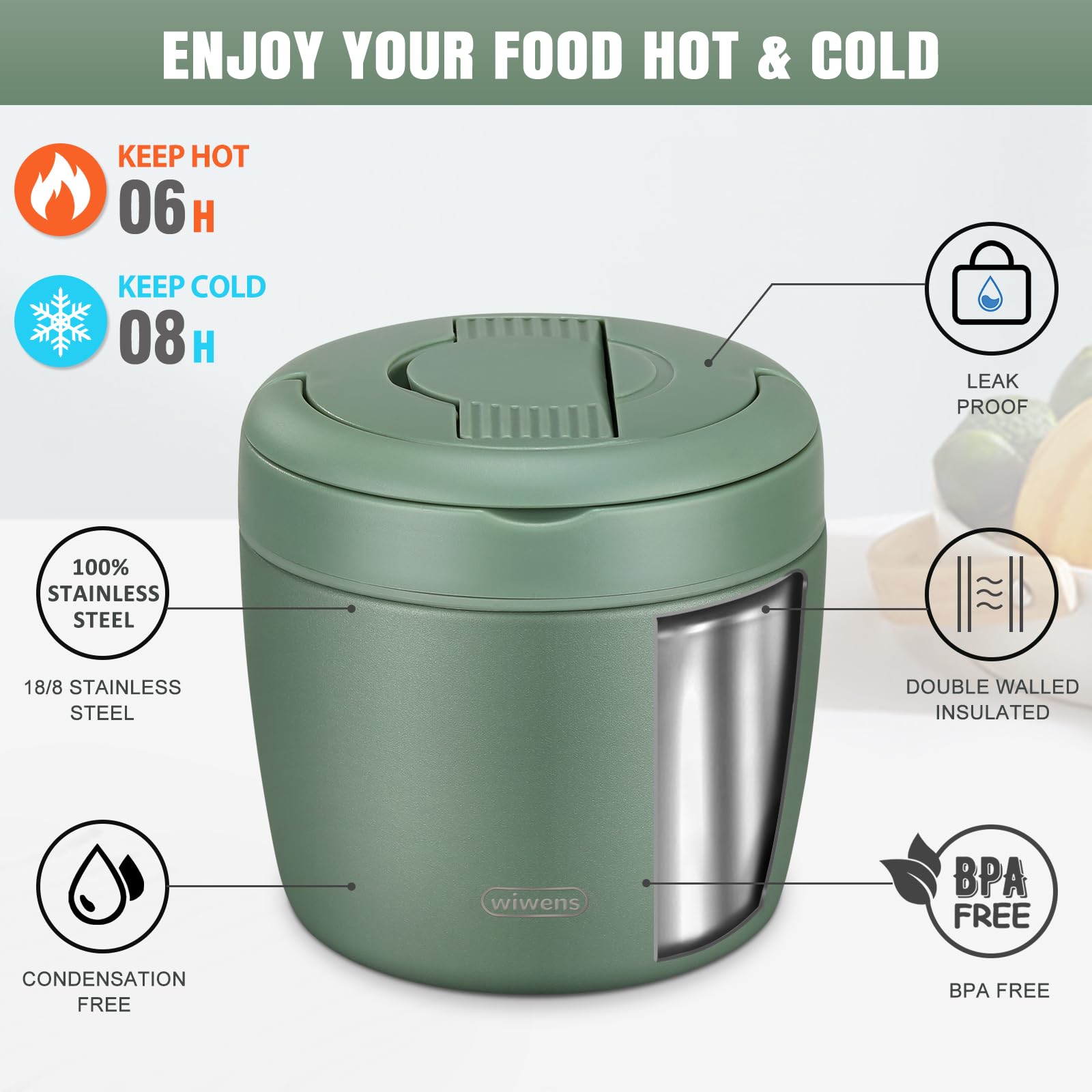 Thermo Food Jar for Hot Food Adults 32OZ Soup Thermo Lunch Containers Wide Mouth Vacuum Insulated Stainless Steel Leakproof Bento Box with Spoon (Black)