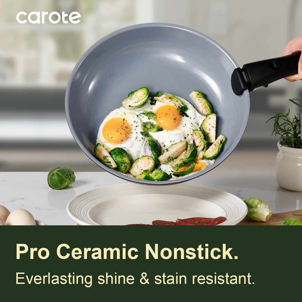 CAROTE 17pcs Pots and Pans Set, Nonstick Cookware Set Detachable Handle, Induction Kitchen Cookware Sets Non Stick with Removable Handle, RV Cookware Set, Oven Safe