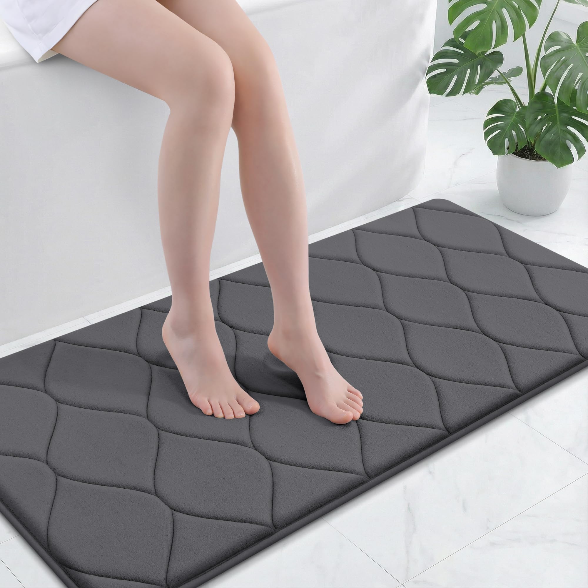 Smiry Memory Foam Bath Mat 30''x20'', Ultra Soft Non-Slip Bathroom Rug, Plush Water Absorbent Quick Dry and Machine Washable Floor Mat for Shower, Tub & Home Decor, Grey