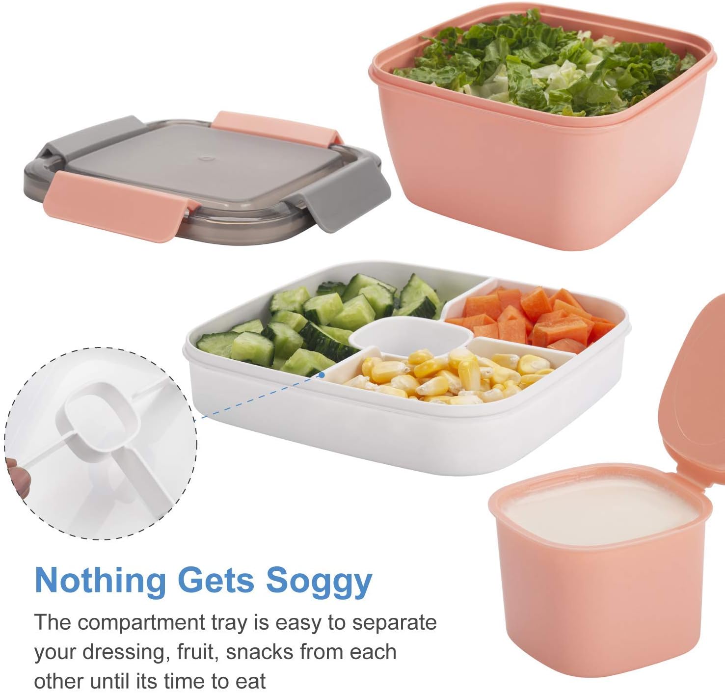Freshmage 2Pack Salad Lunch Containers To Go and 2 Pack 20 oz Reusable Overnight Oats Containers with Lids