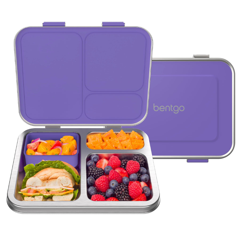 Bentgo Kids Stainless Steel Leak-Resistant Lunch Box - 3-Compartments with Bonus Silicone Container, Durable, Eco-Friendly, Dishwasher Safe, BPA-Free, Ideal for School, Ages 3+ (Blue)